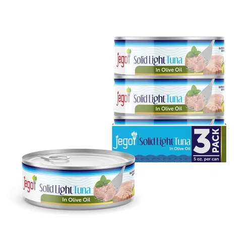 Miniatura 9 de Jego Atún sólido en aceite de girasol Atún natural silvestre Keto Bajo en carbohidratos Sin gluten Sin soja Enlatado Listo para comer
