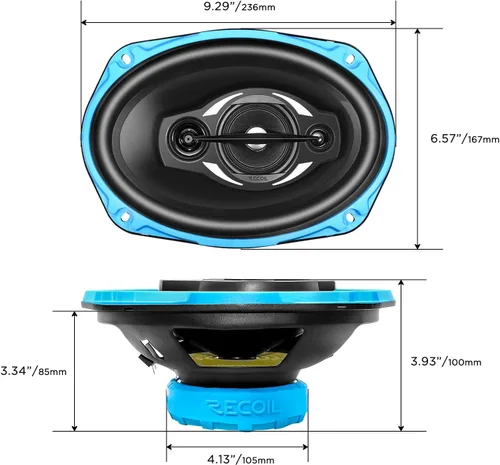 Miniatura 5 de RECOIL RCX694 Echo Series - Sistema de bocinas coaxiales de 4 vías para audio de automóvil de 6x9 pulgadas con rejillas, se vende en pares