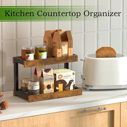 Miniatura 3 de MARTY Organizador de especias de 2 niveles para encimera, estación de café de 15.8 pulgadas de largo, organizador de baño, estante de mostrador