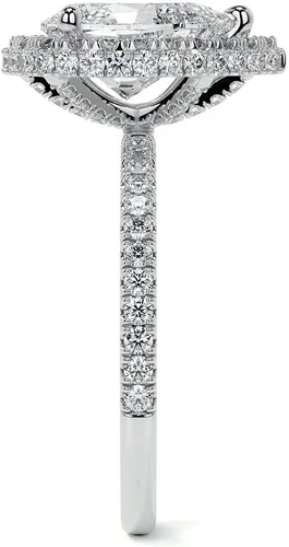 Miniatura 3 de Anillo de compromiso de diamantes con halo superior y lateral de corte de pera blanca de 2.75 quilates con certificación IGI en oro rosa amarillo