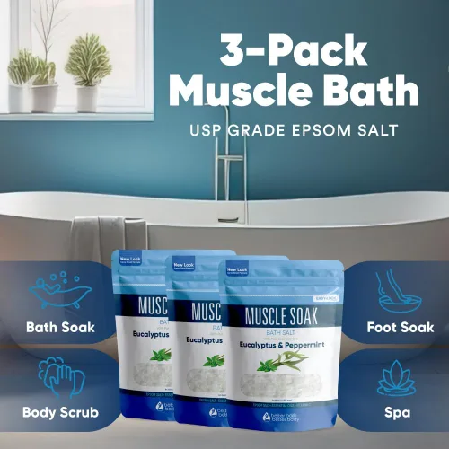 Miniatura 5 de Muscle Bath Salt (paquete de 3 con cuchara) para baño muscular con aceites esenciales puros en bolsa sin BPA con sello de cierre a presión