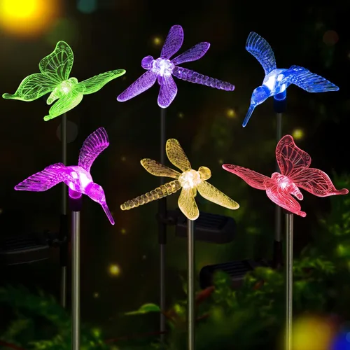 Miniatura 2 de OxyLED Juego de 6 luces solares para jardín, estaca LED para exteriores, iluminación que cambia de color, impermeable, luces solares de colibrí