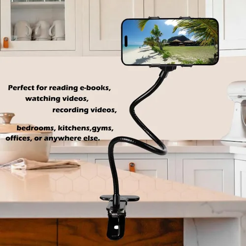 Miniatura 3 de Selfdee Soporte para teléfono celular, soporte de pereza, rotación de 360 grados, soporte universal con brazos largos flexibles, montaje en clip