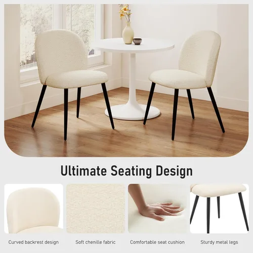 Miniatura 4 de Juego de 2 sillas de comedor tapizadas, modernas sillas auxiliares de cocina con asiento acolchado, cómodas patas de estudio de tela de felpilla