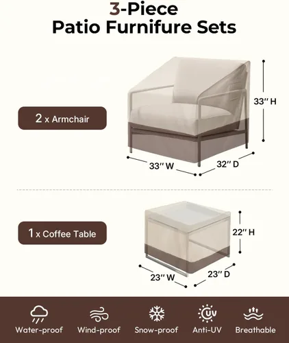 Miniatura 2 de Loriano Juego de fundas para muebles de patio, 3 piezas, impermeables, 600D resistentes al agua, juego de fundas para muebles de césped