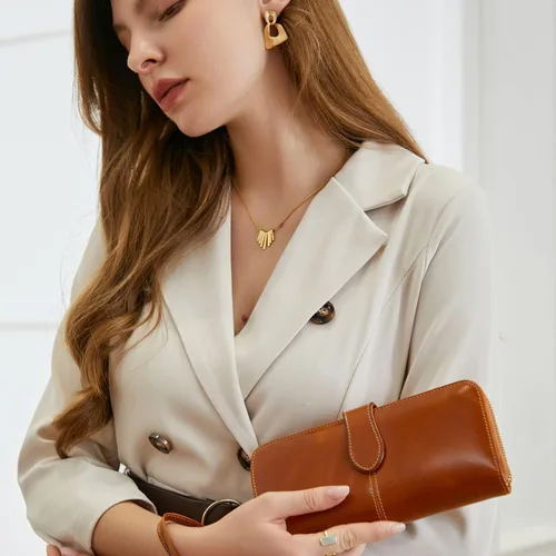 Miniatura 3 de HESHE Cartera de cuero para mujer, tarjetero de gran capacidad, con cremallera alrededor de la cartera plegable