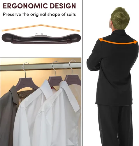 Miniatura 4 de DEDU - Perchas para trajes de hombre, paquete de 20, perchas para abrigos marrones extra anchas antideslizantes con ancho de 17.7", plástico grueso