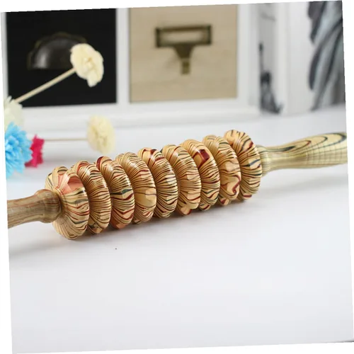 Miniatura 7 de POPETPOP Rodillo masajeador abdominal de mano de nueve ruedas de madera, herramienta de alivio muscular multifunción para terapia corporal, masaje