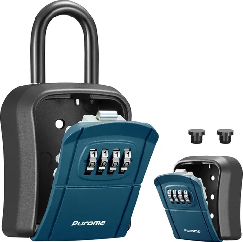 Miniatura 14 de Caja de seguridad con llave Puroma, caja de seguridad portátil con combinación, caja de almacenamiento de llaves para pared para llaves de casa, Gris