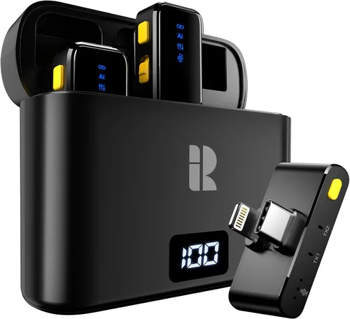 Miniatura 7 de Rythflo Micrófono Lavalier inalámbrico para iPhone Android PC con cancelación de ruido, transmisión de 100 pies, duración de la batería de 18 horas