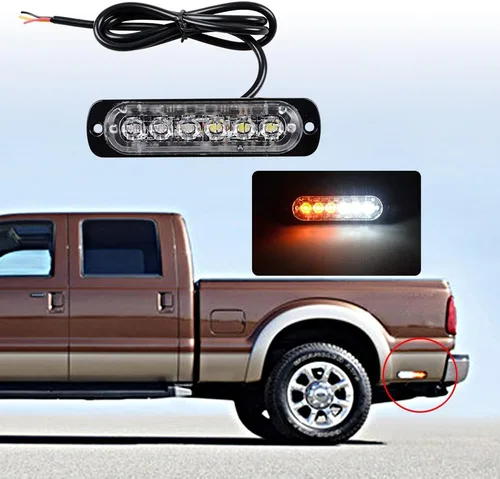 Miniatura 2 de Barra de luz estroboscópica Universal muy delgada de 6 LED, color ámbar / blanco, Modo de 16 parpadeos, luz de Advertencia para camionetas, autos