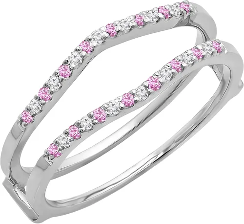 Dazzlingrock Collection Anillo de protección redondo alternativo de zafiro rosa y diamante blanco para mujer en oro macizo de 10 quilates