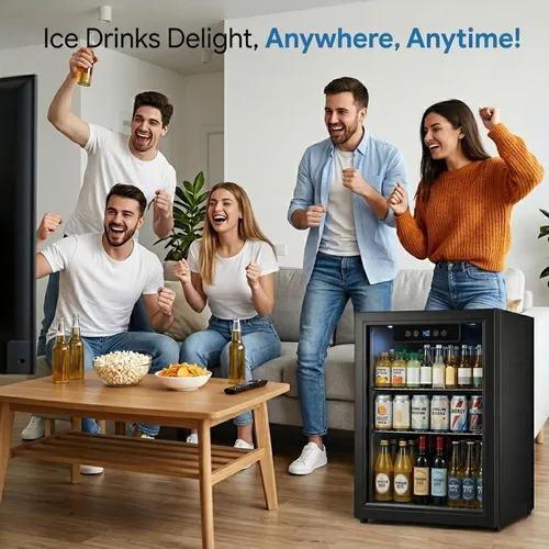 Miniatura 7 de Refrigerador de bebidas, mini refrigerador de 1.8 pies cúbicos con puerta de vidrio y control electrónico de temperatura para cerveza, vino
