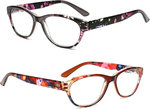 Miniatura 5 de SIGVAN Gafas de Lectura de Ojo de Gato para Damas 5 Pares con Bloqueo de Luz Azul Bisagra de Resorte Estampado de Patrón de Moda Lectores