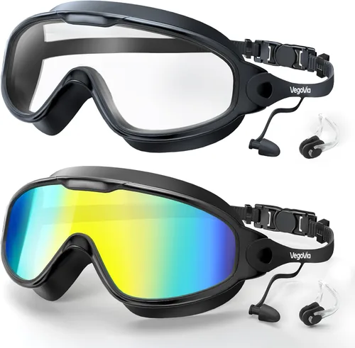 VegoVia Gafas de natación para adultos, 2 unidades, antiempañamiento, vista amplia de 180°, protección UV, para piscina, para adultos, jóvenes,