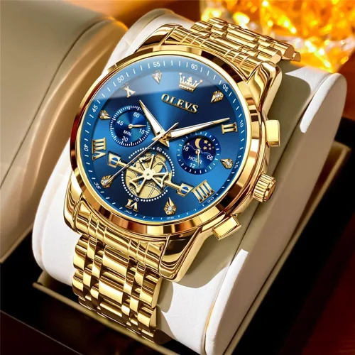 Miniatura 2 de OLEVS Relojes para hombre de plata, reloj de cronógrafo de acero inoxidable para hombre, reloj analógico de cuarzo de cara grande para hombre
