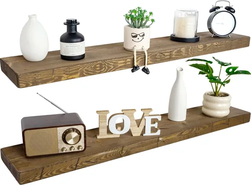 Miniatura 7 de BGMG Estantes flotantes de madera de 12 pulgadas, estantes flotantes negros, estantes de pared de madera maciza para baño, sala de estar