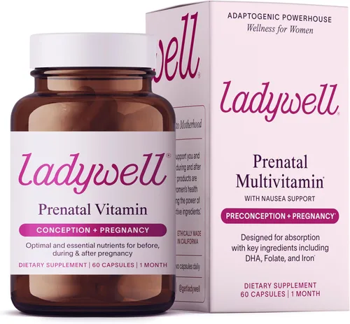 Ladywell Multivitamínico prenatal | Concepción, embarazo y posparto | Ingredientes clave que incluyen DHA, folato y hierro | Formulado y probado por