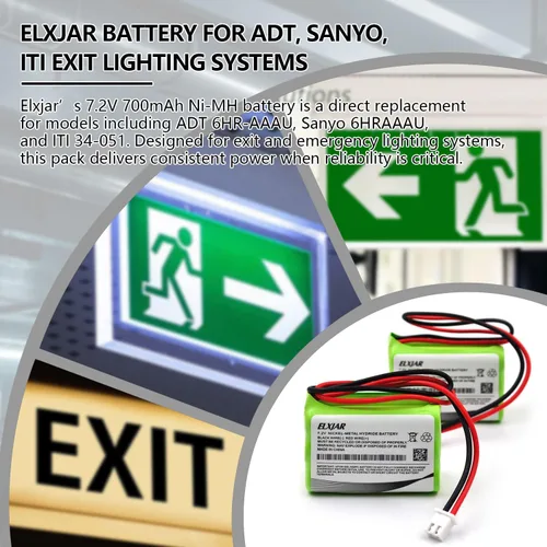 Miniatura 5 de Paquete de 2 baterías de repuesto para iluminación de emergencia/salida NI-MH de 7.2 V AAA 700 mAh para ANIC0191, ITI 34-051, Sanyo 6HRAAAU, ADT