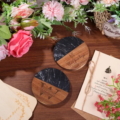 Miniatura 2 de Posavasos personalizados, regalo de aniversario de boda para parejas de amigos, regalo de recién casados, posavasos grabados personalizados