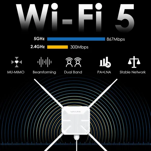Miniatura 8 de WAVLINK AC1200 Extensor WiFi para exteriores 2026, amplificador Wi-Fi de largo alcance de doble banda, antenas Omni 4x7dBi, PoE, puerto Gigabit