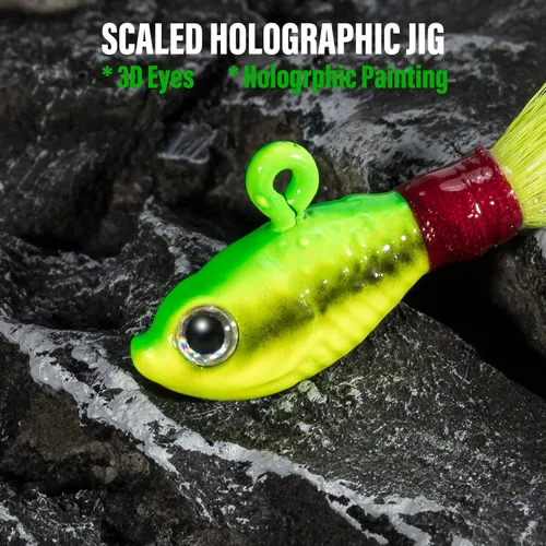 Miniatura 5 de Dr.Fish Paquete de 3 señuelos de cola de cubo para el cabello, señuelos de agua salada y dulce para pesca de surf, pesca, blanco, rojo, Chartreuse