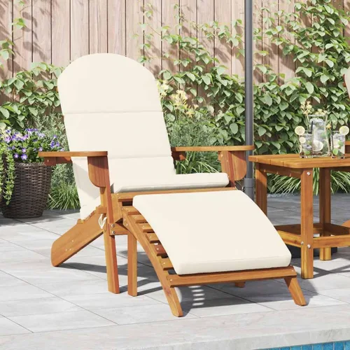Adirondack Garden Chair, Solid Acacia Wood Outdoor Patio Furniture with Cream White Cushion, Ergonomic Design for Balcony & Deck, Weather-Resistant