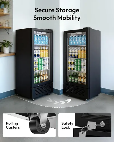 Miniatura 7 de EUHOMY Refrigeradores comerciales de 6 pies cúbicos con puerta de vidrio templado doble, refrigerador de bebidas con cerradura y estantes