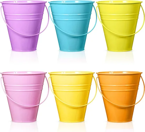 Miniatura 9 de Sadnyy Paquete de 6 cubos pequeños de metal negro galvanizado con asa de 5 pulgadas, mini cubos de metal 2026 para fiesta de graduación 2026, centro