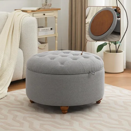 Miniatura 22 de WUTUTUEE Otomana redonda de almacenamiento de 24 pulgadas con bandeja, mesa de café circular tapizada moderna con almacenamiento, otomana tapizada