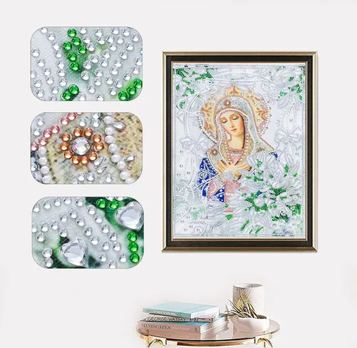 Miniatura 2 de FIVEDRX Kits de pintura de diamantes de imitación de Virgen María Religión 5D con forma especial para adultos, taladro parcial, pinturas