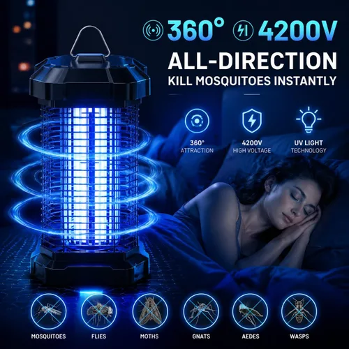 Miniatura 5 de Eliminador de insectos al aire libre, eliminador de mosquitos eléctrico de 4200 V para interiores, eliminador de insectos