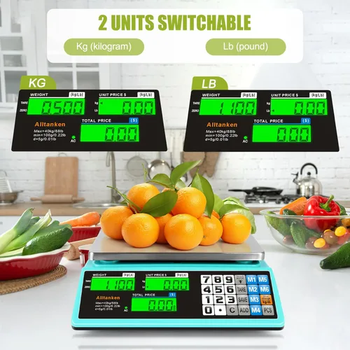 Miniatura 2 de Báscula comercial de alimentos de 88 lb/40 kg, escala digital de cálculo de precios con función de conteo, báscula de alimentos para mercado al aire