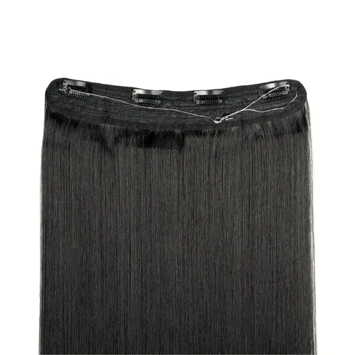 Miniatura 6 de Extensiones de cabello humano real con alambre invisible, alambre transparente, tamaño ajustable, 4 clips de seguridad, 18 pulgadas, negro, largo