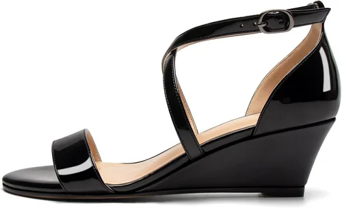 Miniatura 2 de Zamikoo Sandalias de tacón de cuña cruzada para mujer, correa de tobillo con hebilla ajustable, talla 5 de EE. UU. - talla 13
