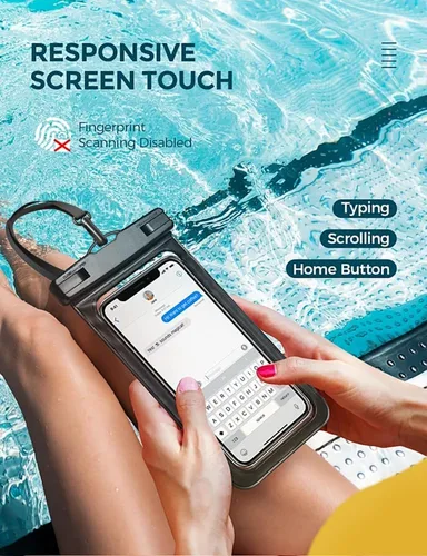 Miniatura 7 de Funda impermeable para teléfono IP68, flotante impermeable, bolsa seca esencial para crucero en la playa con cordón ajustable para iPhone 16 Pro Max