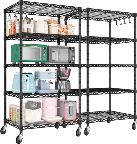 Miniatura 14 de PrimeZone Estantería de alambre con ruedas, estantes de almacenamiento de metal resistente de 5 niveles ajustables con certificación NSF