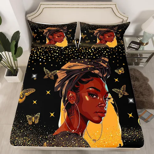 Miniatura 22 de Erosebridal Sábanas de cama de sirena azul para niñas, bonita sábana bajera ajustable de unicornio, 2 piezas, ropa de cama de arcoíris femenino