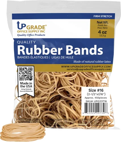 Bandas de goma para suministros de oficina, tamaño 16, 2 1/2 x 1/16 pulgadas, bolsa de 4 onzas, 450 unidades, EE. UU