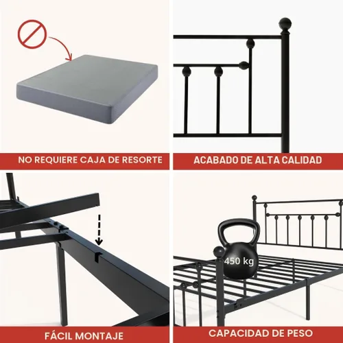 Miniatura 7 de Golden Gate Beds - Base de cama de metal de estilo victoriano con cabecera y estribo de hierro forjado antiguo, base de colchón clásica de acero,