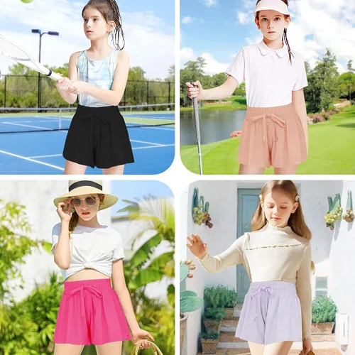 Miniatura 5 de QooNoo Girls Butterfly Shorts with Pocket Flowy Athletic Shorts High Waist Preppy Running Shorts for Kids Teen