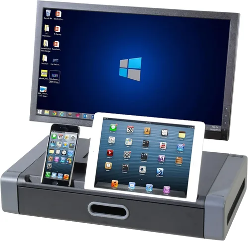 Miniatura 4 de Kantek Elevador de monitor con cajón y ranura para teléfono inteligente/tableta, 19 pulgadas de ancho x 11 pulgadas de profundidad x 4 pulgadas