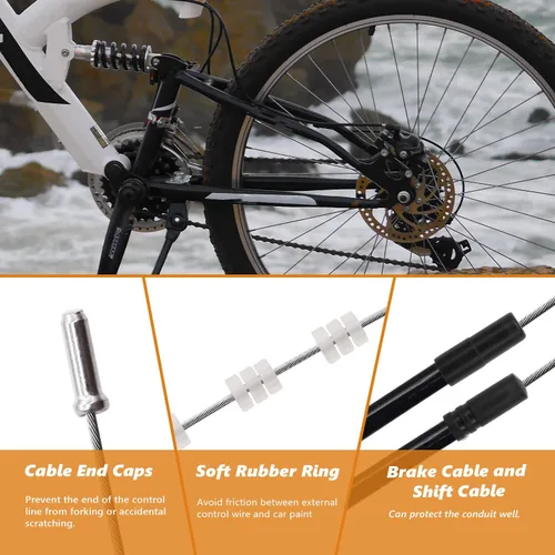 Miniatura 4 de mankk Cable universal de freno de bicicleta y cable de cambio, cable de cambio de bicicleta y kit de carcasa de cable de freno con tapas de extremo