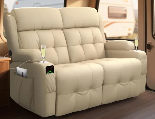 Miniatura 16 de Sofá Reclinable Loveseat para RV, Sofá Reclinable de Masaje de 3 Asientos Abrazador de Pared con USB, Bolsillos Integrados, Portavasos, Sofás Cama