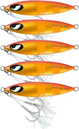 Miniatura 11 de OCEAN CAT 1 PC Señuelos de Pesca de Pitch de Caída Lenta Hundimiento Plomo Metal Jigs Planos Cebos de Jigging con Anzuelo para Pesca en Agua Salada