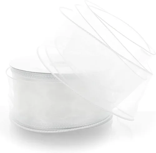 Miniatura 9 de Cinta de organza transparente con alambre de 2.5 pulgadas, color plateado de 10 yardas