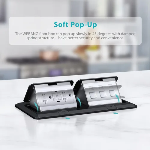 Miniatura 6 de WEBANG Kit eléctrico de caja de piso doble emergente, salida de receptáculo GFCI de acero inoxidable de 20 amperios, resistente a la intemperie