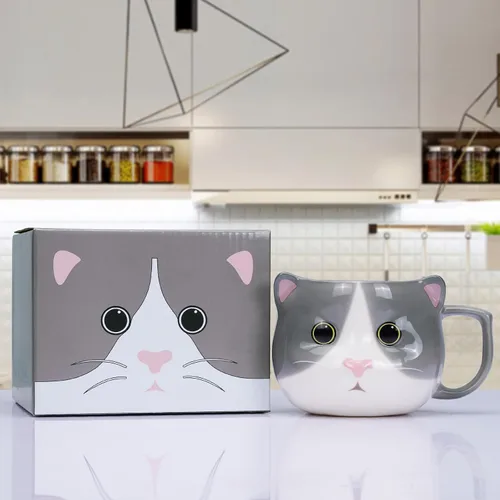 Miniatura 3 de Taza de Gato ToCooTo 14 oz Linda Taza de Té de Cerámica 3D de Porcelana para Mujeres, Regalos Kawaii para Amantes de los Gatos, Navidad