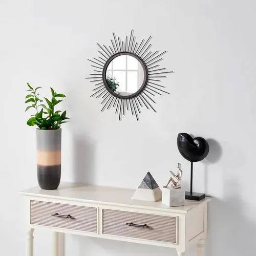 Miniatura 5 de Espejo de pared Sunburst negro con pequeños radios, espejo bohemio para el hogar, redondo, moderno, arte de pared de metal para sala de estar