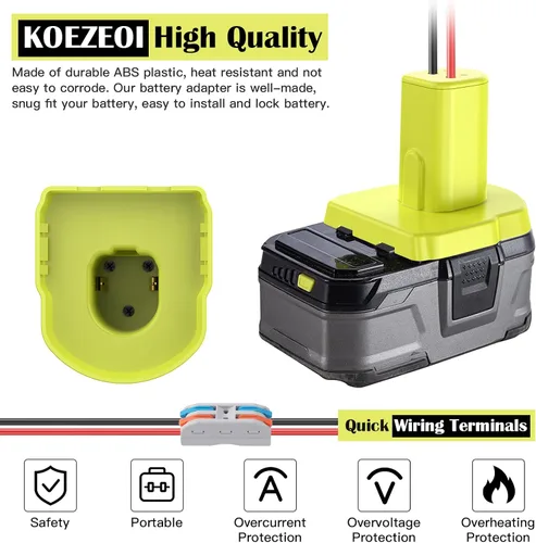 Miniatura 4 de Paquete de 2 adaptadores de ruedas eléctricas para batería Ryobi de 18 V, kit convertidor con fusibles y terminales de cable y cable de 12 AWG